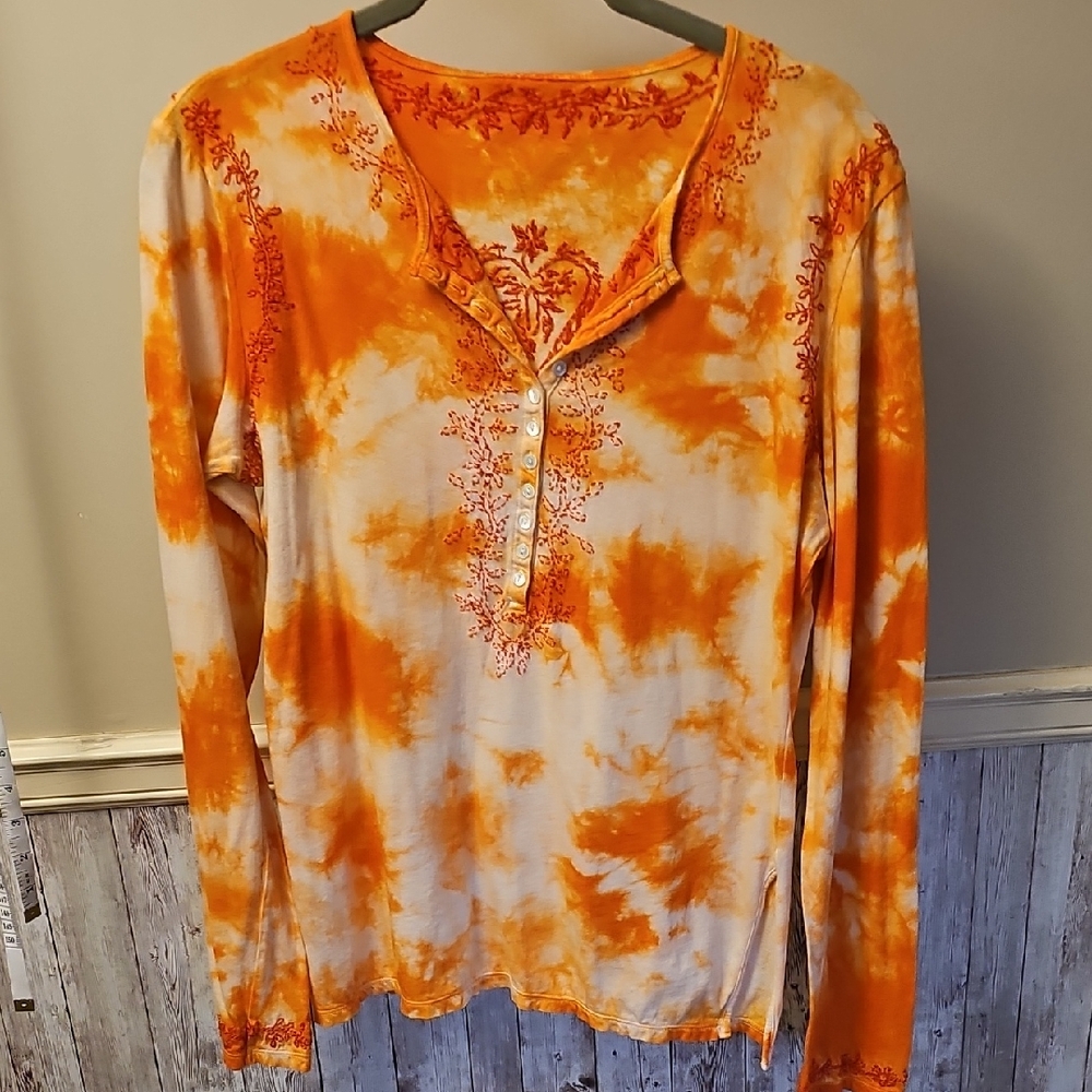 B7🔹️Orange Tie-Dye Long Sleeve Women's Top